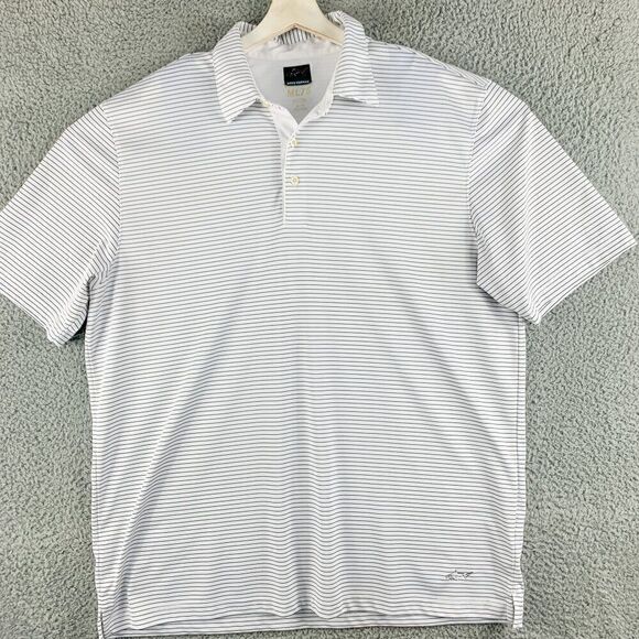 Greg Norman Shirt Men Extra Large White Gray Stripe Golf Polo Golfer Casual Hike - Picture 1 of 11